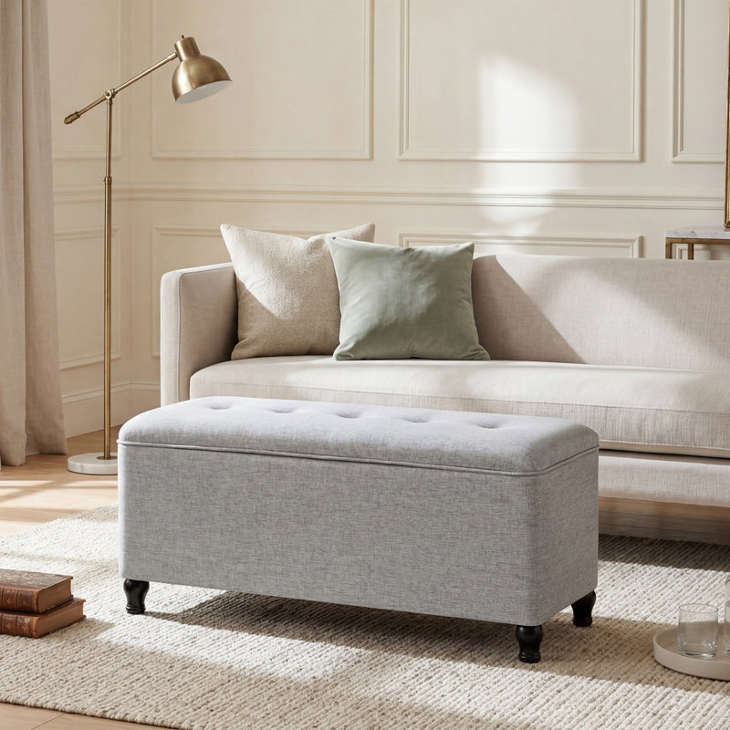 41" Rectangle Linen Storage Ottoman Bench, Gray