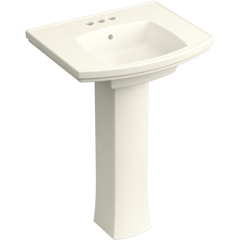 Kelston Pedestal Bathroom Sink, Biscuit, 4" Centers