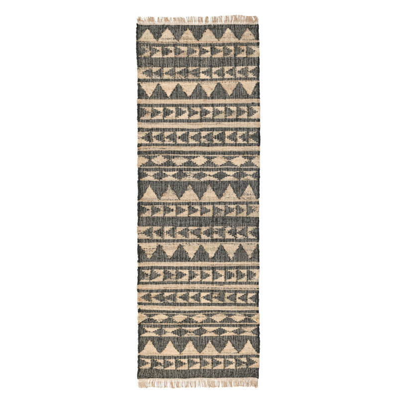 Camille Geometric Area Rug in Black/Beige, Rectangle 2'7" x 8'