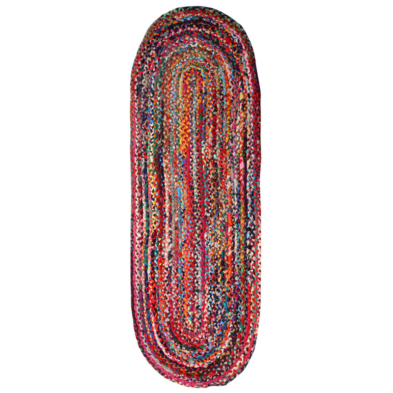 Lolita Striped Cotton Hand Woven Area Rug, Oval 60 x 180 cm