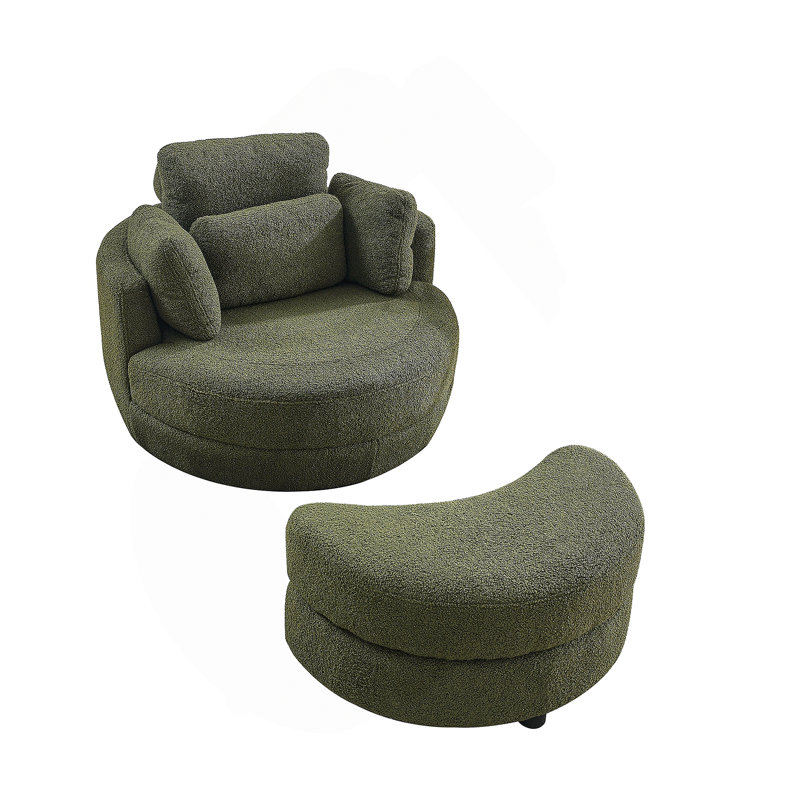 Fauteuil pivotant surdimensionné confortable avec repose-pieds avec rangement Moon, Tissu vert