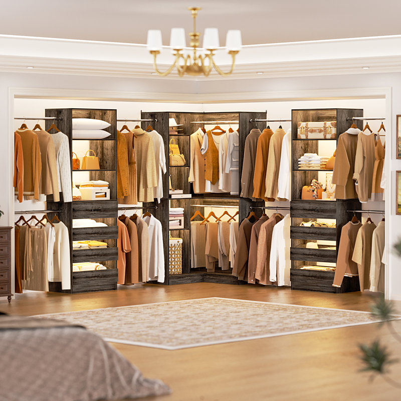 57.3"-151.7" Adjustable Closet System With 8 Drawers And 8 Clothes Rods, Gray