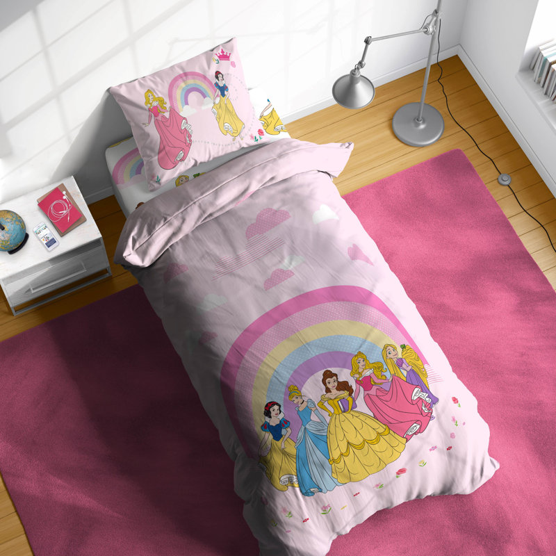 Disney Princess Rainbow 100% Cotton 3 piece Single Bedding Set - Includes Duvet Cover, Fitted Sheet & Pillowcase