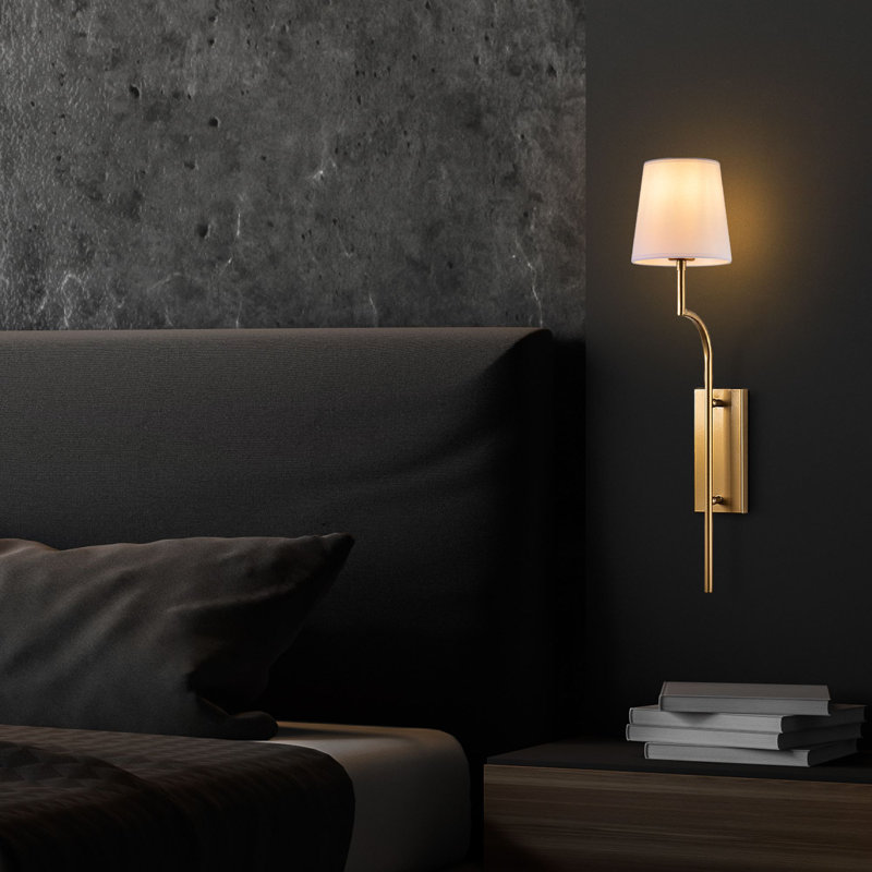 Stylish Wall Lamp, Gold & White, 6.3 x 8.7 x 28.3 inches | Durable Metal Body, Fabric Cap | Base Plate: 8.3 x 3.5 x 1.2 inches | E27 Socket, Max 40W (Bulb Not Included) | Elegant Lighting for Home Decor, IP20 Rated