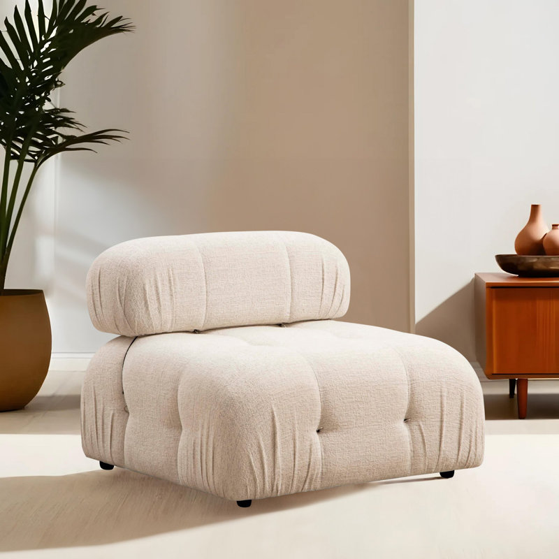 Canapé scandinave 1 place, couleur crème, 37,4 po x 37,4 po x 29,5 po | Structure et panneau en bois de hêtre | Tissu 100% polyester, dossier 28 en mousse à densité moyenne | Dossier détachable, personnalisable, nettoyage à sec | Élégant pour les hôtels et le divertissement