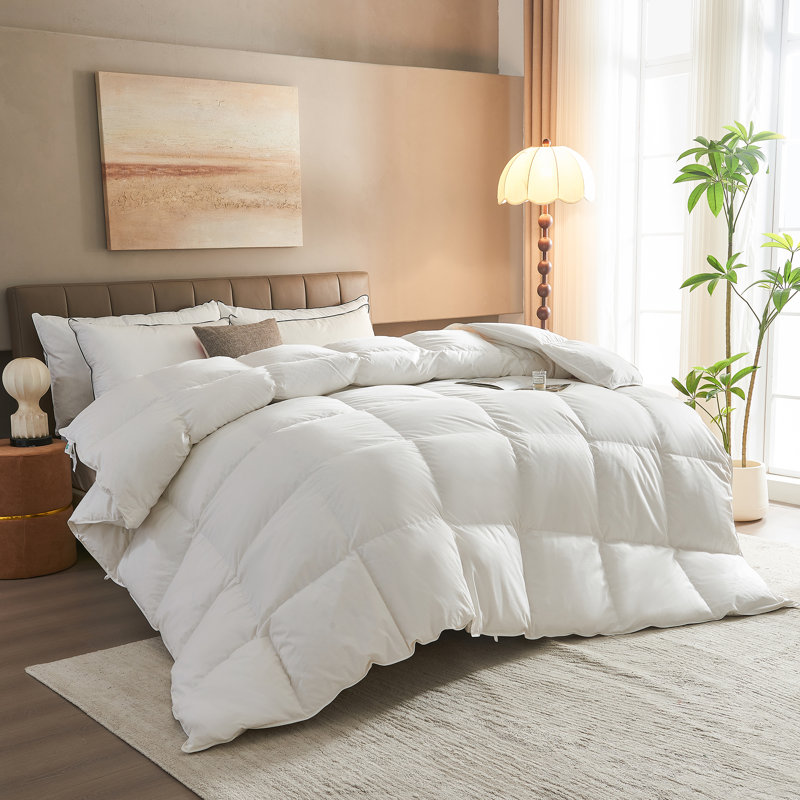  Luxury 100% Organic Cotton All Season  Goose Feathers Down Queen Size Bed Comforter/ Duvet Insert, Queen