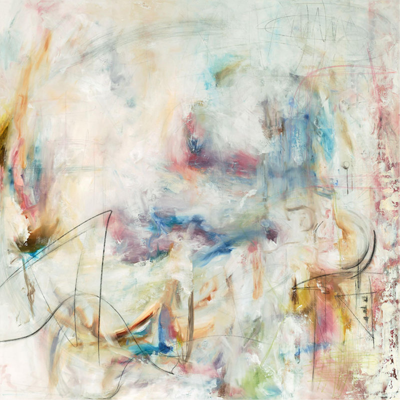 «Auroral Synthesis» par Samuel Kane - impression d'art graphique, H 50 po x l 50 po, Image au pinceau gel