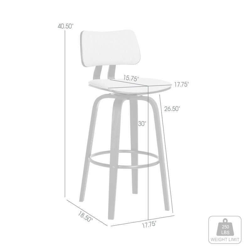 Khymari Modern Swivel Counter or Bar Height Armless Bar Stool in Fabric, Wood, and Metal, Bar Stool (30" Seat Height)