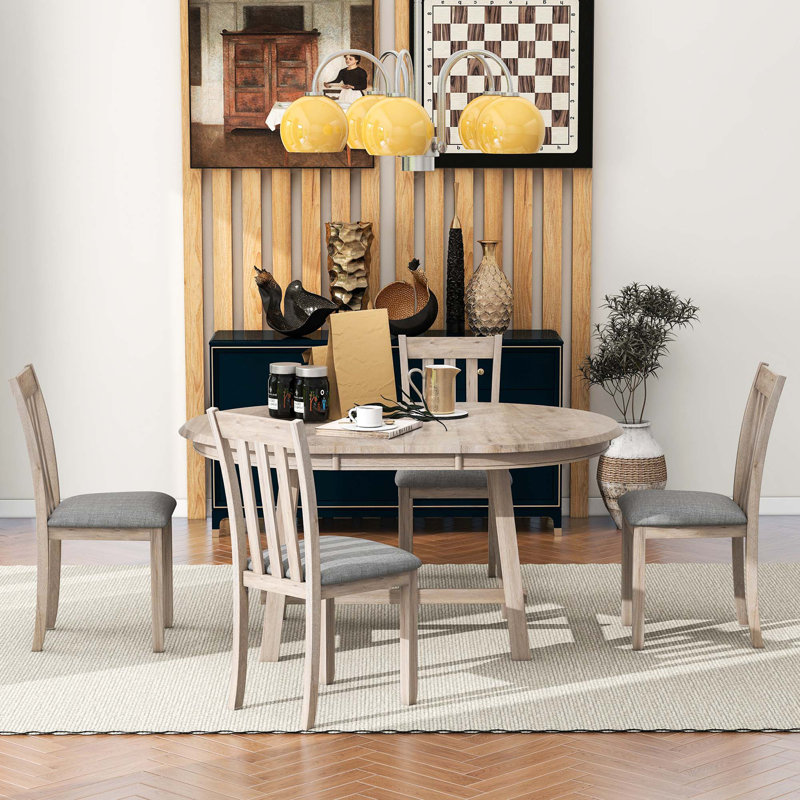 Ensemble de table de salle à manger 5 pièces 5 pièces, Gris, Bois naturel délavé