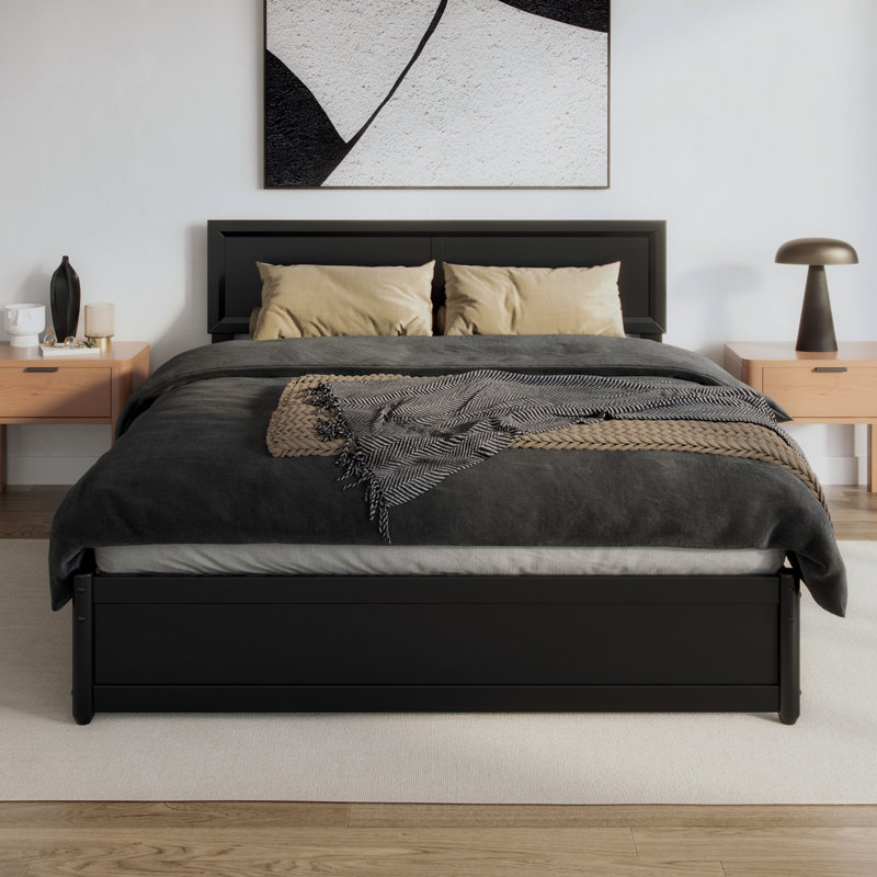 Astley Wood Panel Storage Bed, Queen, Black