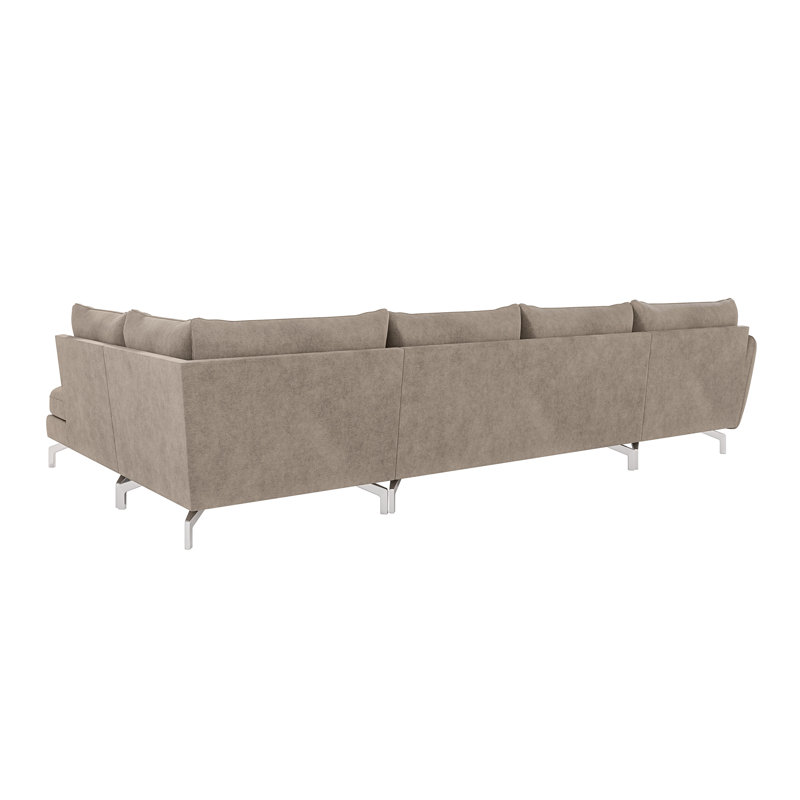 Modern U-shape Kimo Corner Sofa with Silver Metal Legs, Left Hand Facing, Dark Beige