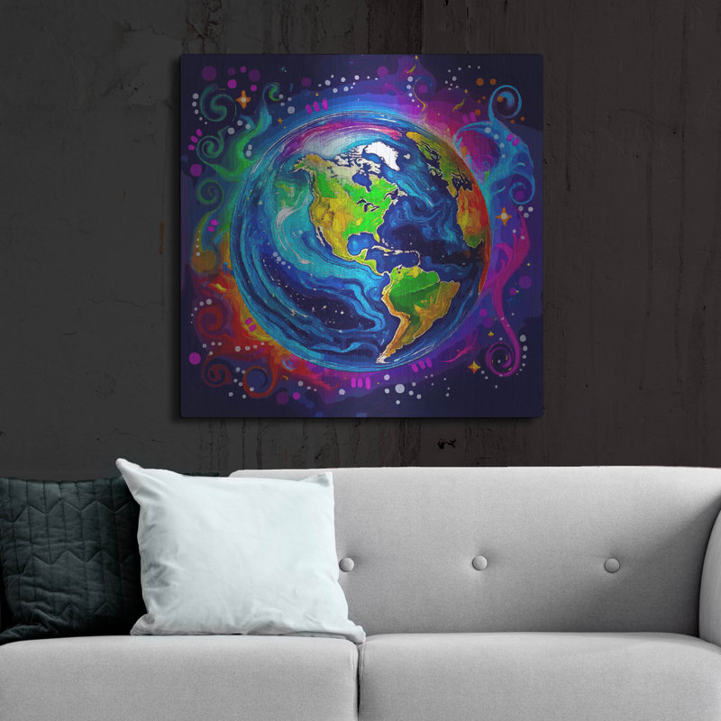  «The World» par Dean Russo, art mural en métal, 36 po x 36 po, H 36 po x l 36 po