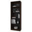 Bibliothèque en noyer teinté à 5 tablettes avec rangement ouvert et 4 niveaux pour ranger les articles essentiels dans l'espace de vie principal, structure en bois, tablettes fermées à l'arrière, grand dossier horizontal vertical, panneau de particules idéal