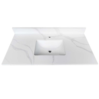 Plateau de meuble-lavabo en quartz de qualité supérieure avec lavabo encastré intégré et dosseret haut