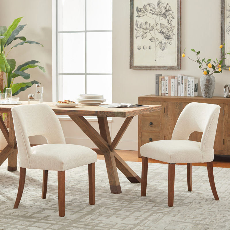 Ensemble de 2 chaises de salle à manger rembourrées avec pieds en bois, Chenille crème