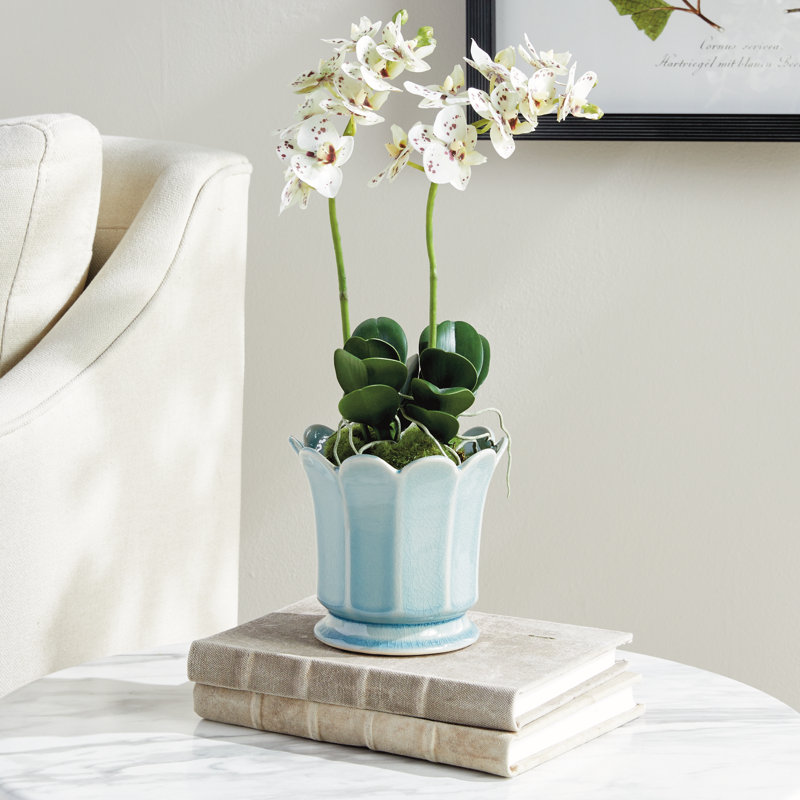 Pot à fleur en céramique, Bleu, H 5,5 po x l 6 po x P 6 po 