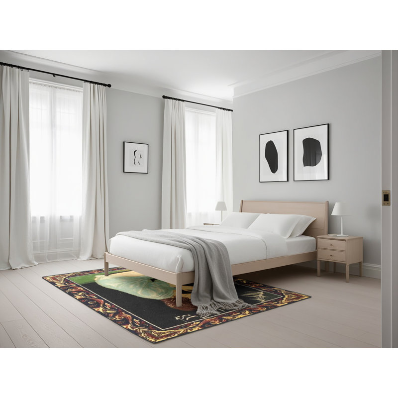 Tapis traditionnel noir / bleu / vert, Rectangle 5 pi x 7 pi