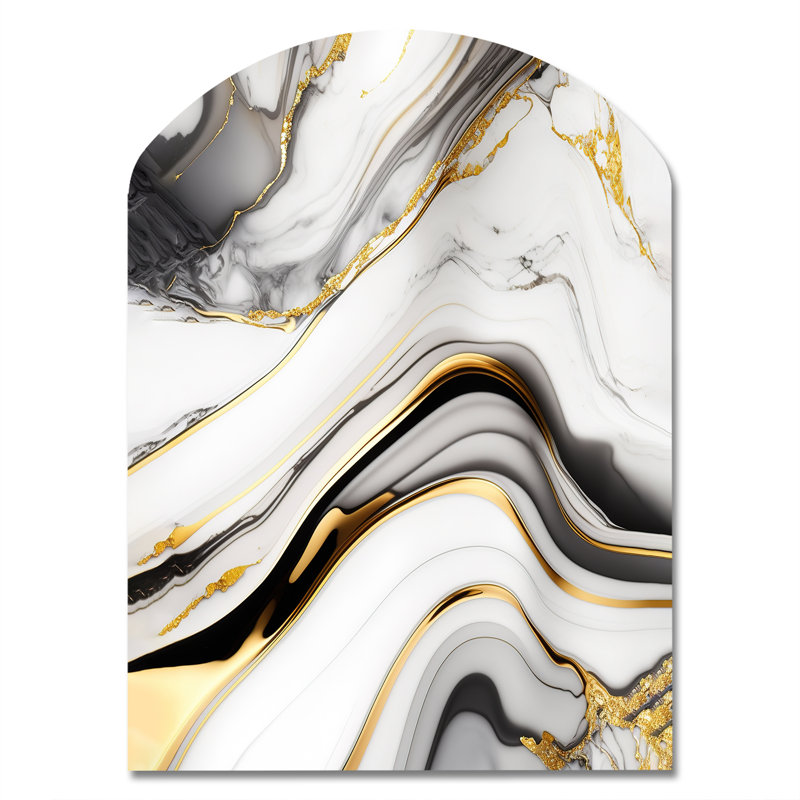 «Abstract Geode Marble Waves» gris IV - Art mural abstrait asymétrique en métal, reproduction de sculpture murale en arche