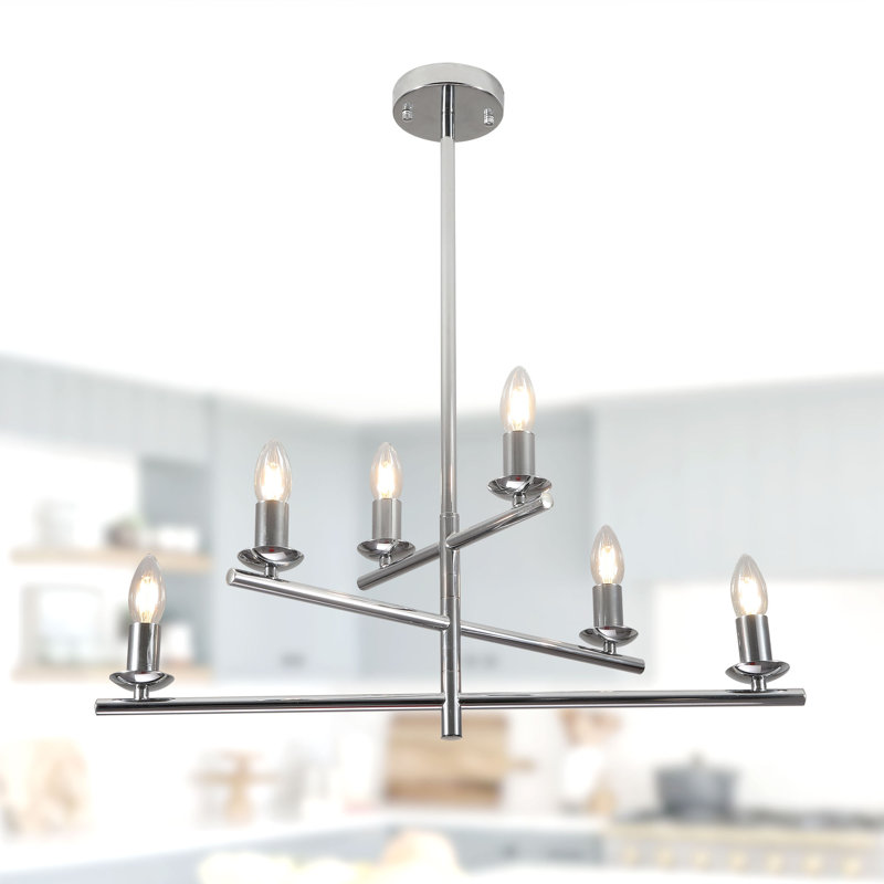 Lustre spoutnik linéaire à 6 lumières avec ensemble d'éclairage, Chrome chrome