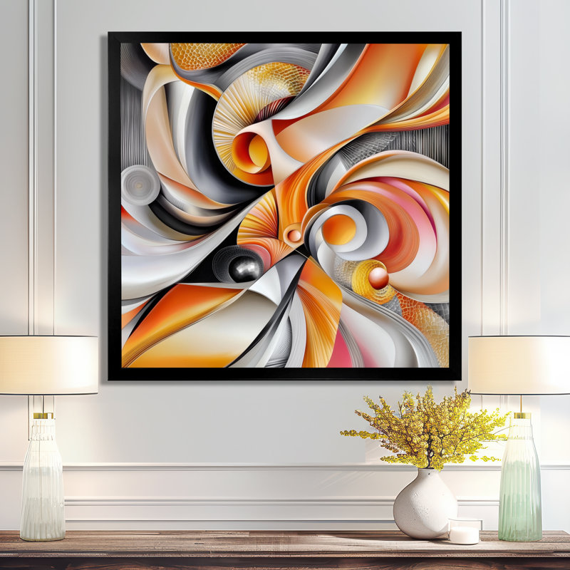 «Geometric Orange Fragment Vector I», reproduction d'art géométrique abstraite, H 16 po x l 16 po, Noir