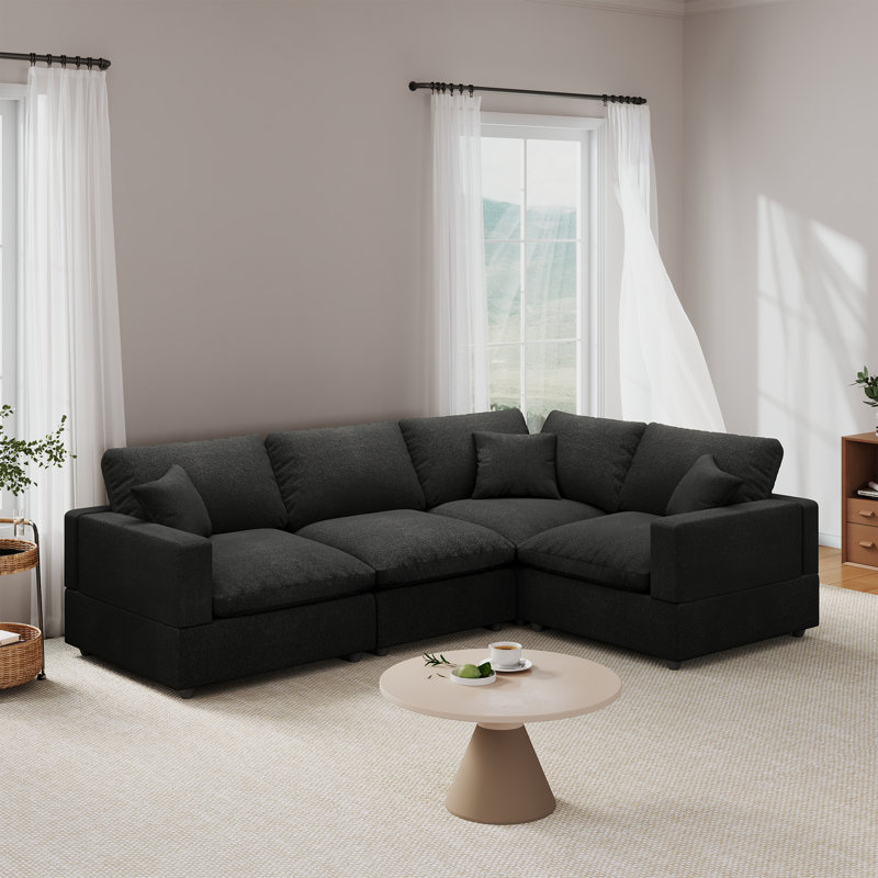 Upholstered Sectional Sofa, Cloud Couch, 4-Seater Modular Sectional Sofa L-shaped Sofa for Living Room Office Apartment