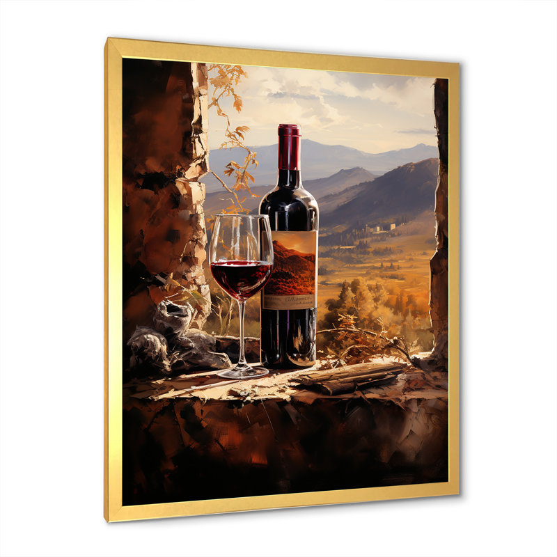 Rioja Resonance - Wine Wall Art, 40" H x 30" W x 1.5" D, Gold Single Picture Framed