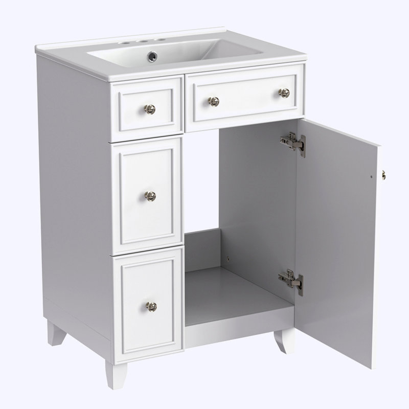 Armoire de salle de bain avec lavabo en céramique, 2 tiroirs et 1 porte
