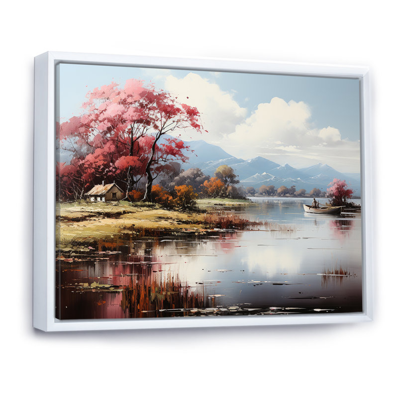 Feuillage d'automne au bord du lac Serenity I, Cadre flottant blanc, H 24 po x l 32 po x P 1 po