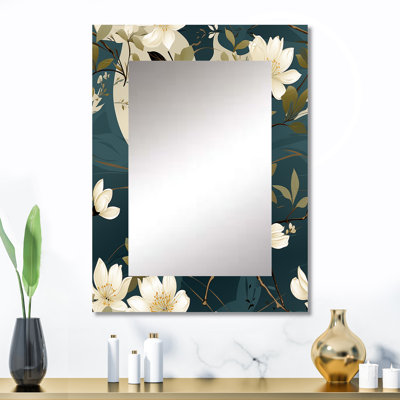 Huerta White And Green Tranquil Floral Elegant Zen - botanical  Mirror, Boho Decorative Wall Mirror, Printed Metal Art