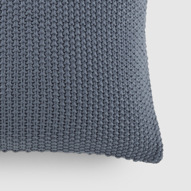 Blue Cotton Knit Square Throw Pillow