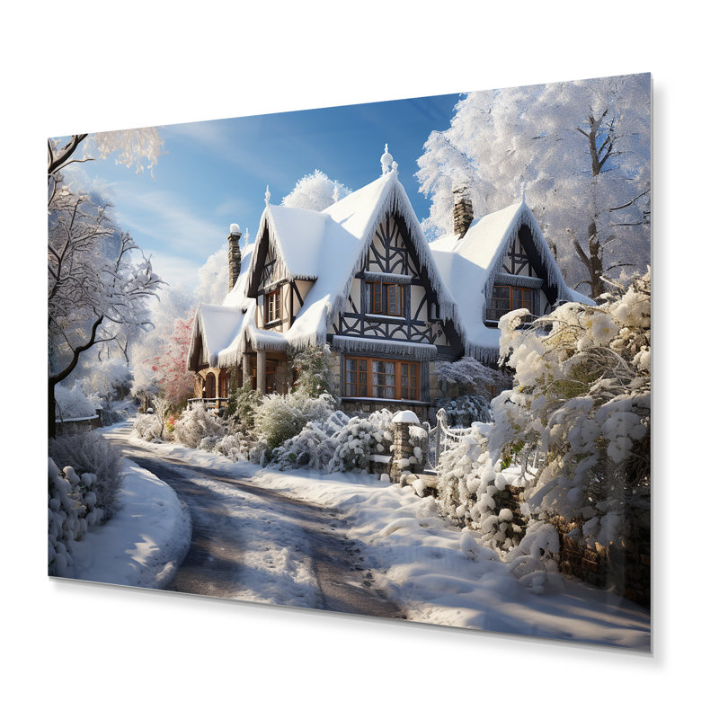 Winter Snowy Cottage IV - impression sur métal, H 30 po x l 40 po x P 1 po