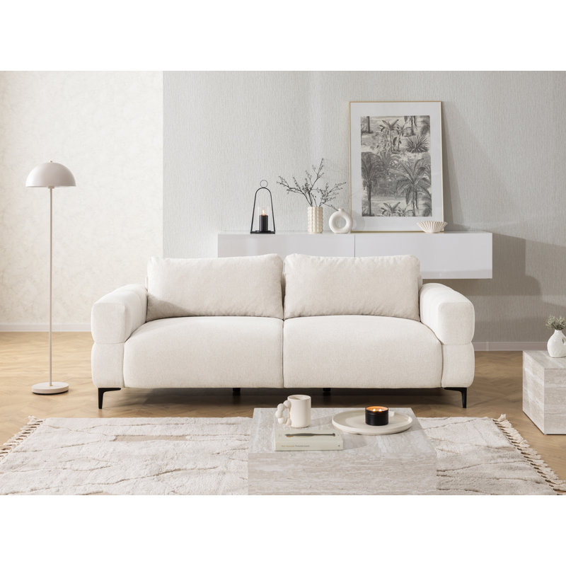 3-seater Sofa Cardea With optic In Soft Textured Fabric And High Seating Comfort, Cream