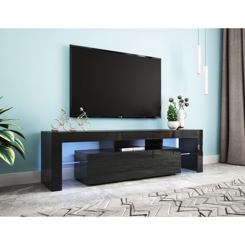 Meuble télé à DEL 20 couleurs avec télécommande, noir moderne, convient aux téléviseurs noirs de 60 à 69 pouces de 8K et à la télécommande