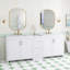 Meuble-lavabo double sur pied de 84 pouces avec dessus en céramique-49694121