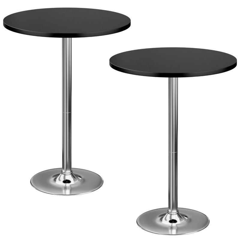 Tables de salle à manger à piédestal et tables de bistro rondes 2 pièces 39,5 "Nuno, Noir, Argent argent