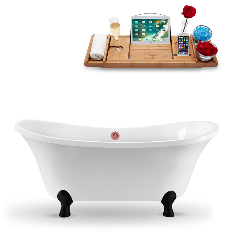 60" Streamline Clawfoot Soaking Acrylic Bathtub, Matte Black, Matte Pink