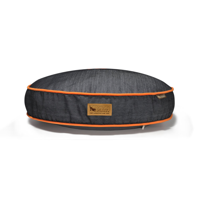 Urban Denim Round Dog Bed, Large (42" W x 42" D x 5" H), Medieval Blue / Mandarin