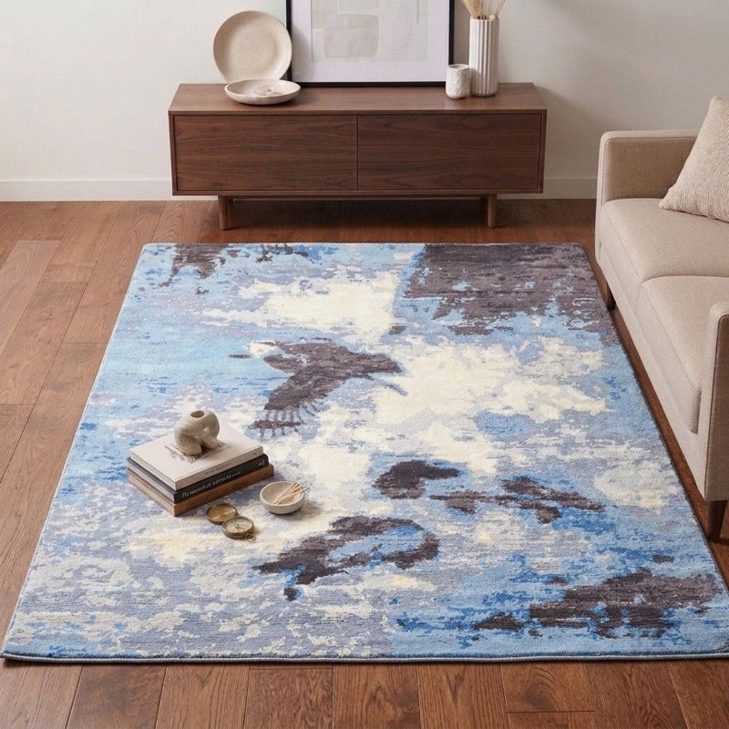 Tapis d'intérieur abstrait multicolore en soie noué à la main Abstract, Rectangulaire 3 pi x 5 pi