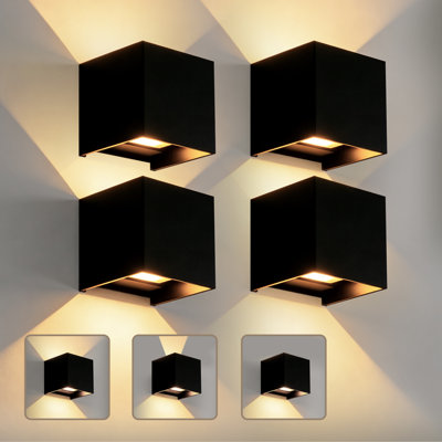 Aluminum Led Wall Sconces, Modern Black Square Waterproof Wall Light Up Down Lighting For Indoor & Outdoor Use (Set Of 4)
