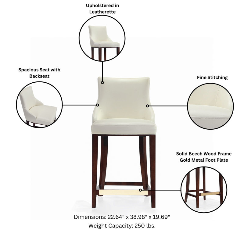 Shubert Upholstered Counter Stool with Solid Wood Frame, Counter Stool (25.13" Seat Height), Ivory, 2