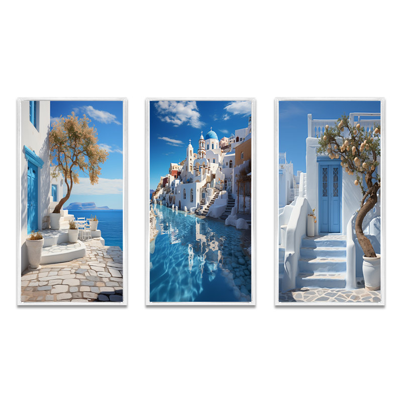 «Grèce Cycladic Harmony», 3 pièces, Cadre blanc, H 20 po x l 36 po