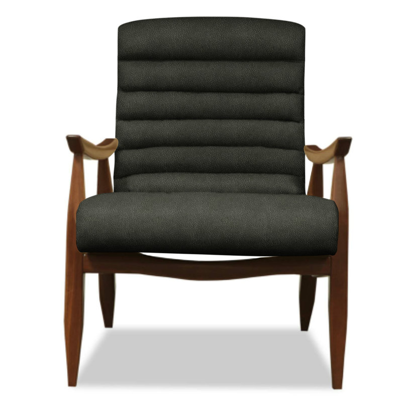 Lily Leather Tufted Armchair, Midnight Longhorn Genuine Leather, Ash Honey