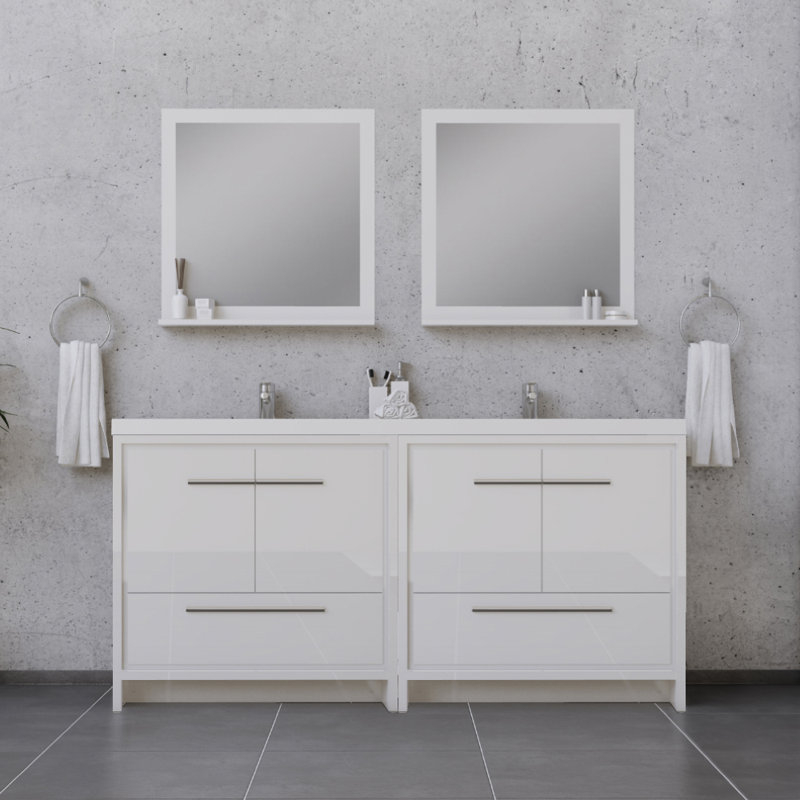 Feike 72'' Double Bathroom Vanity with Solid Surface Top, White