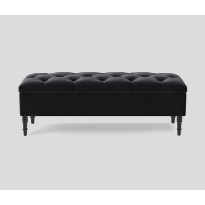 Alyana 180cm Wide Tufted Rectangle Ottoman Storage Bench - Upholstered Velvet Shoes Bench with Turned Wooden Legs