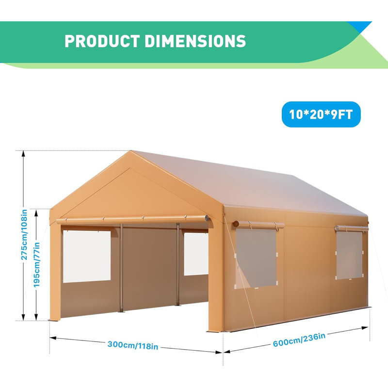Pavillon en métal, L 9 pi 10 po x P 19 pi 8 po, Brun