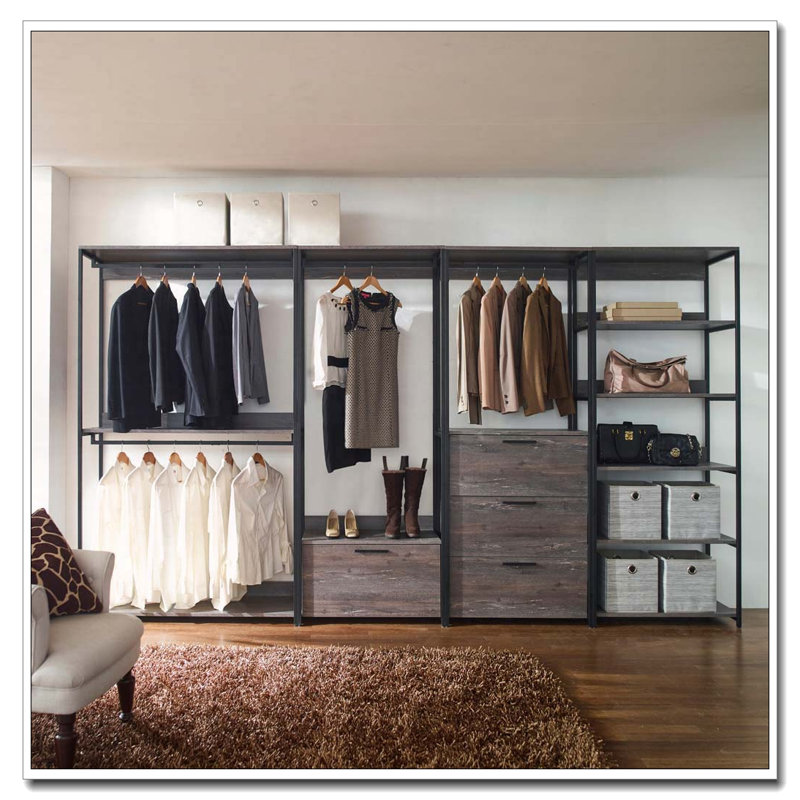 Système d'organisation en bois avec cadre en métal thermolaqué et rangement profond, Rustic / Noir