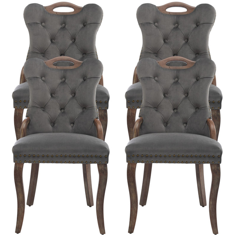 Miyona American Traditional Style Vintage Velvet Dining Chairs With Copper Nailhead Trim Decoration, Gray