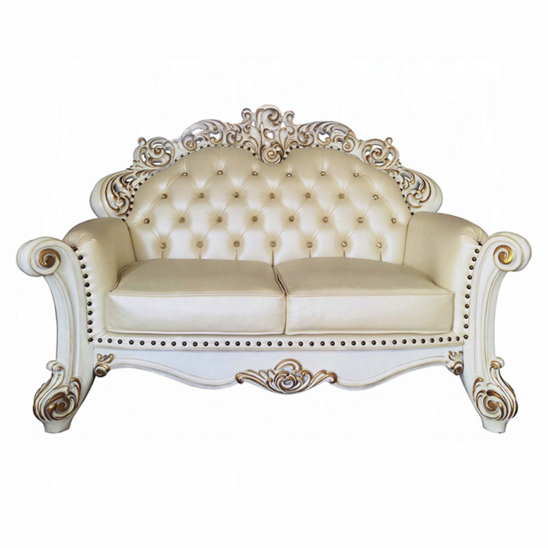 Vendome 70" Champagne and Antique Pearl Loveseat with Pillows
