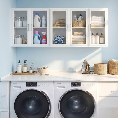 59" W Kitchen Wall Cabinets with Adjustable Shelf and Light, Hanging Wall Cabinets for Laundry Room