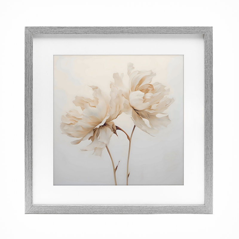 Doux pivoines blanches en fleurs, reproduction sous verre, design by Creative Studio, Cadre de ferme gris, H 13 po x l 13 po